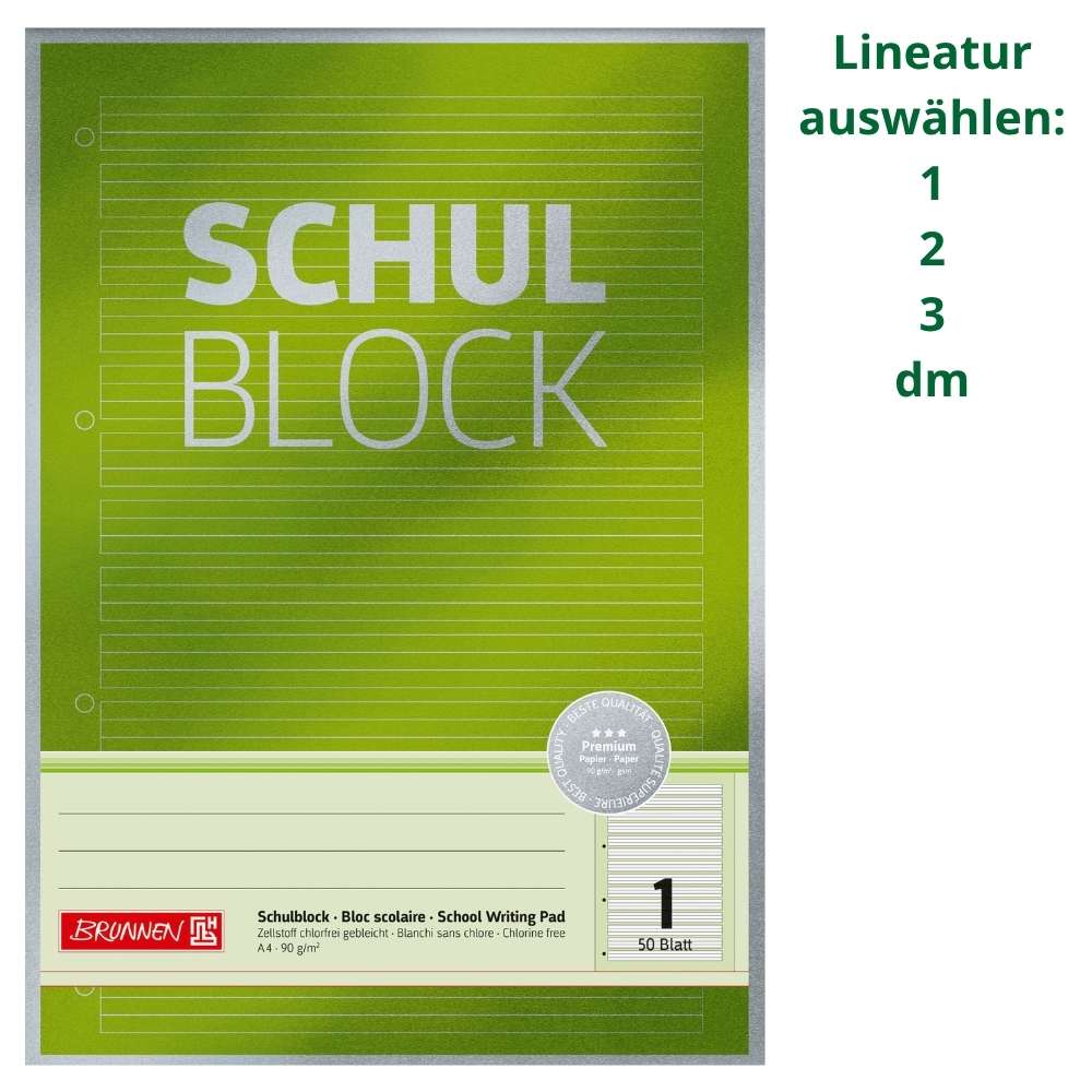 Brunnen Premium Block A4, verschiedene Grundschul-Lineaturen