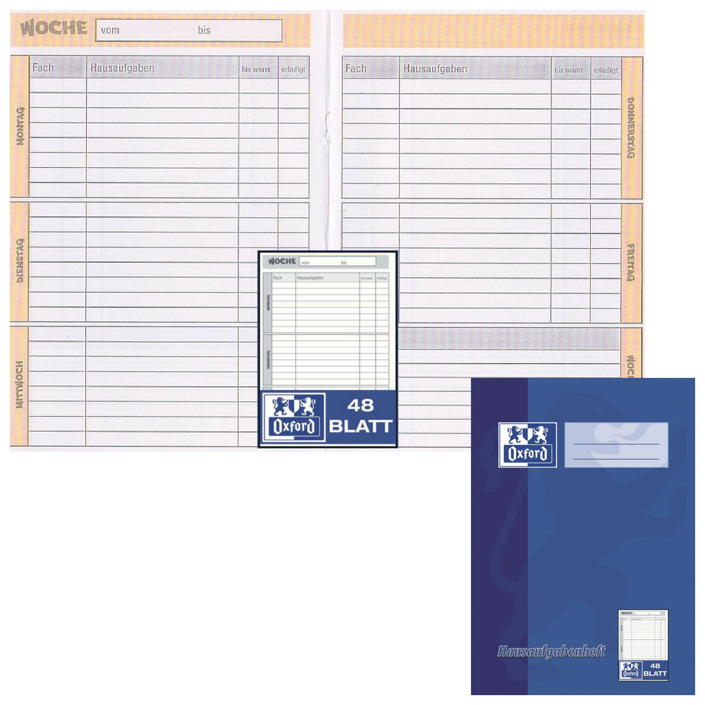 Hausaufgabenheft Oxford mit Wocheneinteilung