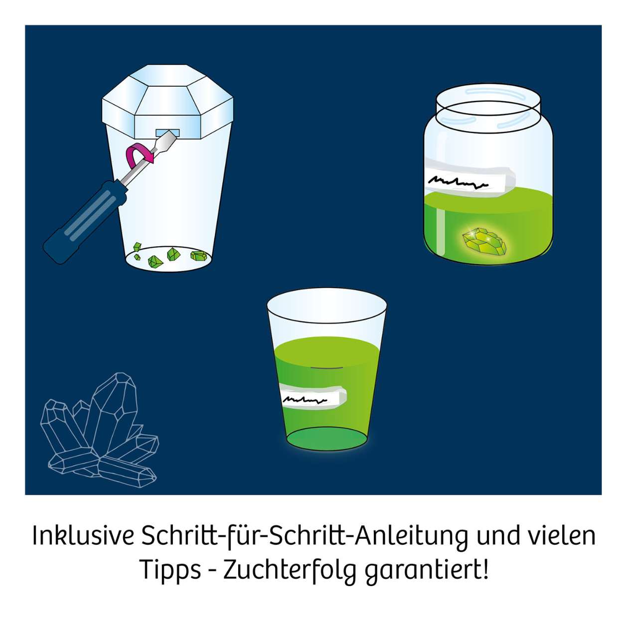 Kristalle züchten über Nacht, Kosmos, verschiedene Farben