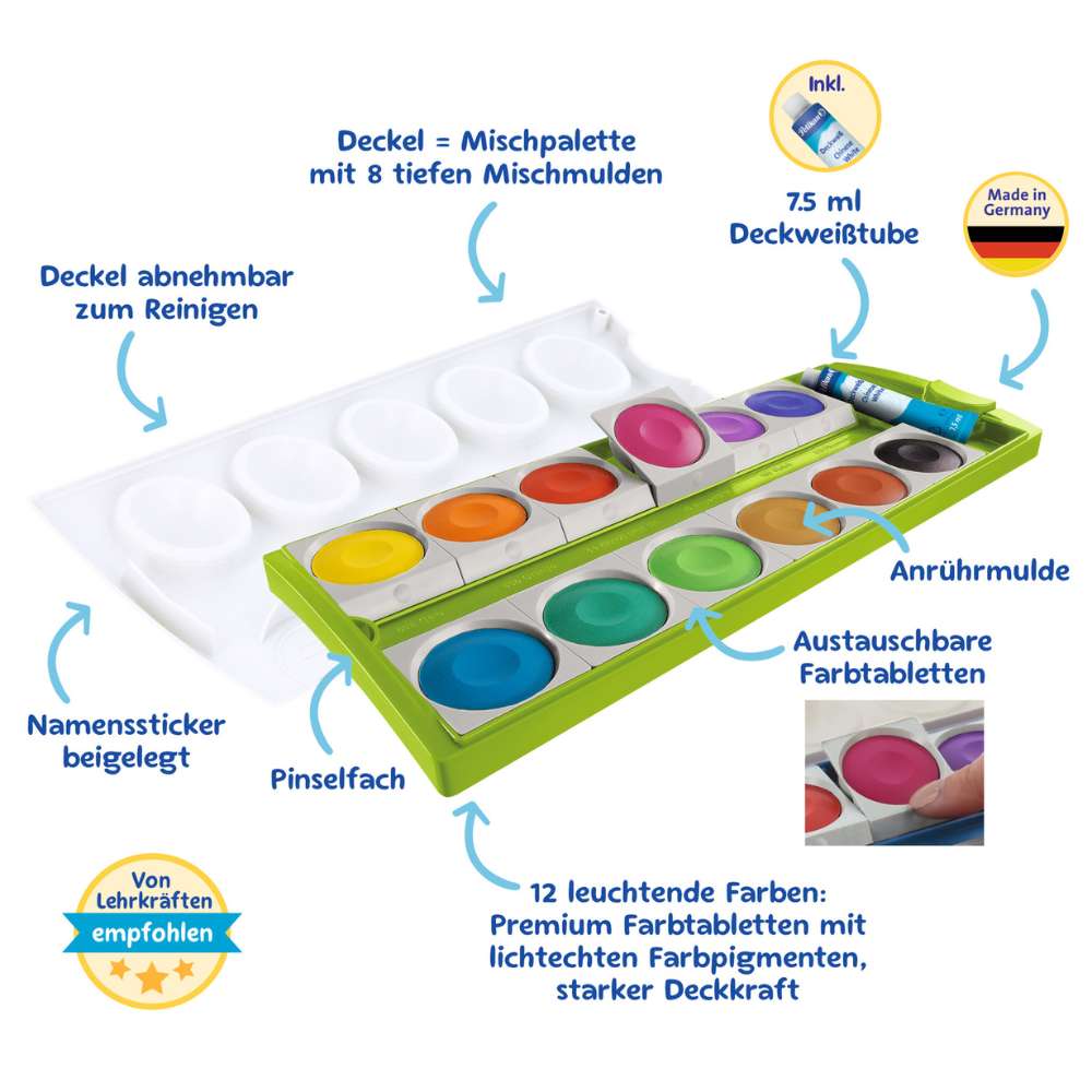 Pelikan Farbkasten K12, grün, 12 Farben + Deckweiß