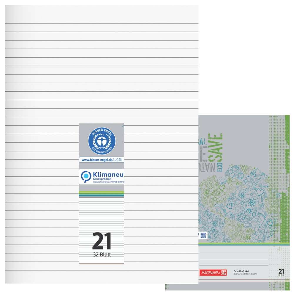 Recycling Doppelheft A4, Lineatur 21, Brunnen