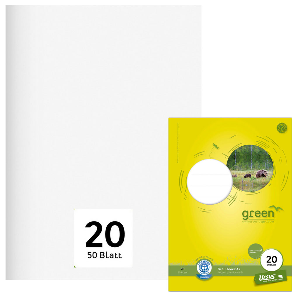 Schulblock Blauer Engel, Lineatur 20, DIN A4, gelocht