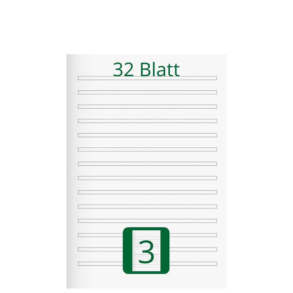 Doppelheft DIN A5, Lineatur 3, 32 Blatt