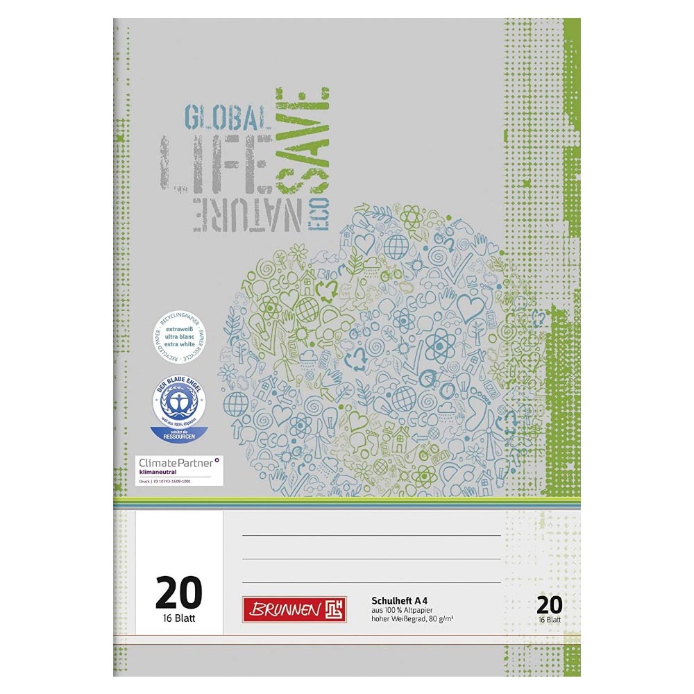 Schulhefte Blauer Engel: Lineatur 20, A4, Brunnen