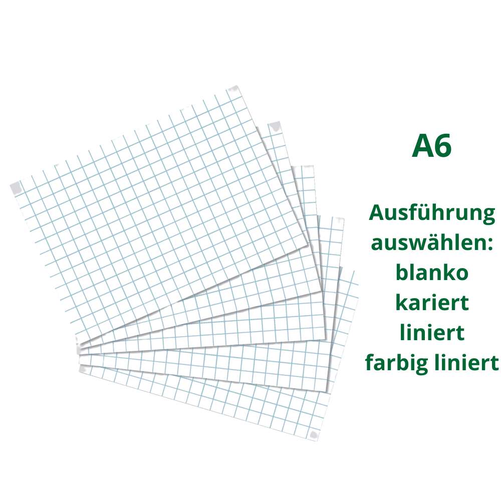 Karteikarten A6, 100er Packung, verschiedene Lineaturen