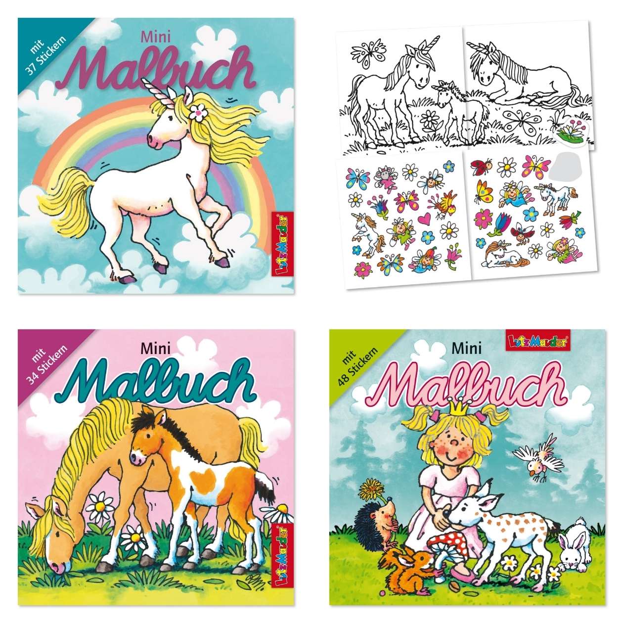 Mini-Malbücher mit Stickern, Mädchen - sortiert