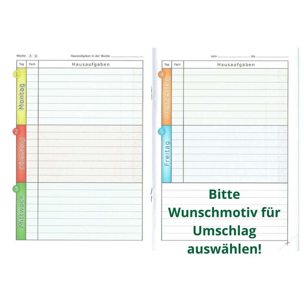 Hausaufgabenheft Grundschule "Klipp & Klar", verschiedene Motive