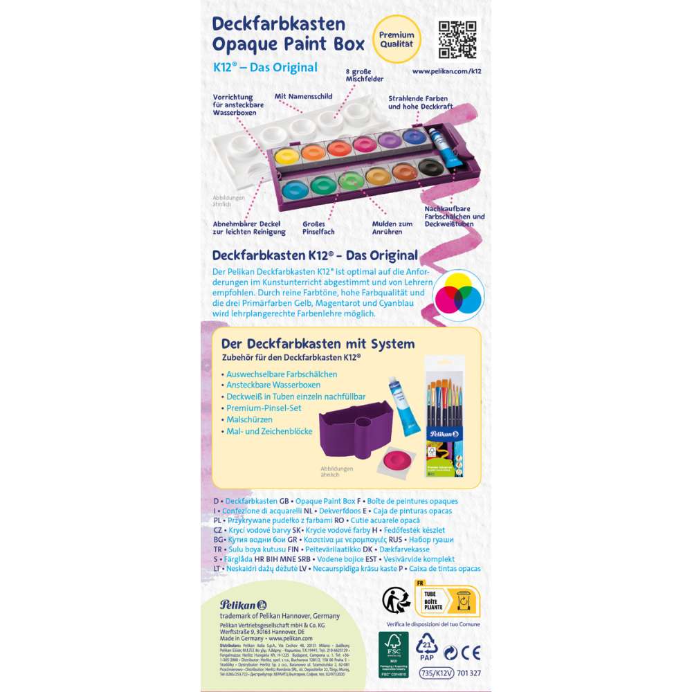 Pelikan Farbkasten K12, violett, 12 Farben + Deckweiß