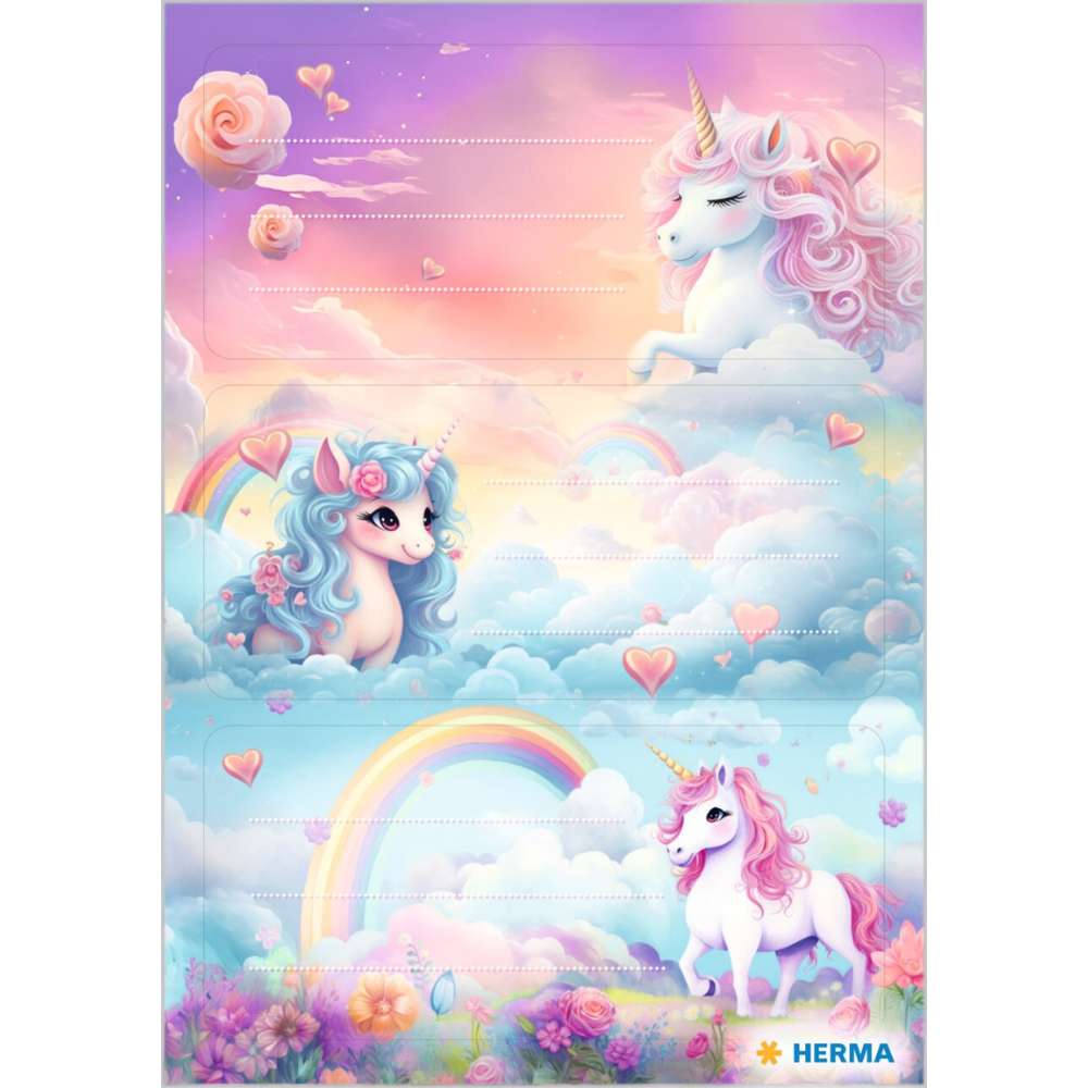 Schuletiketten Happy Unicorns, Herma