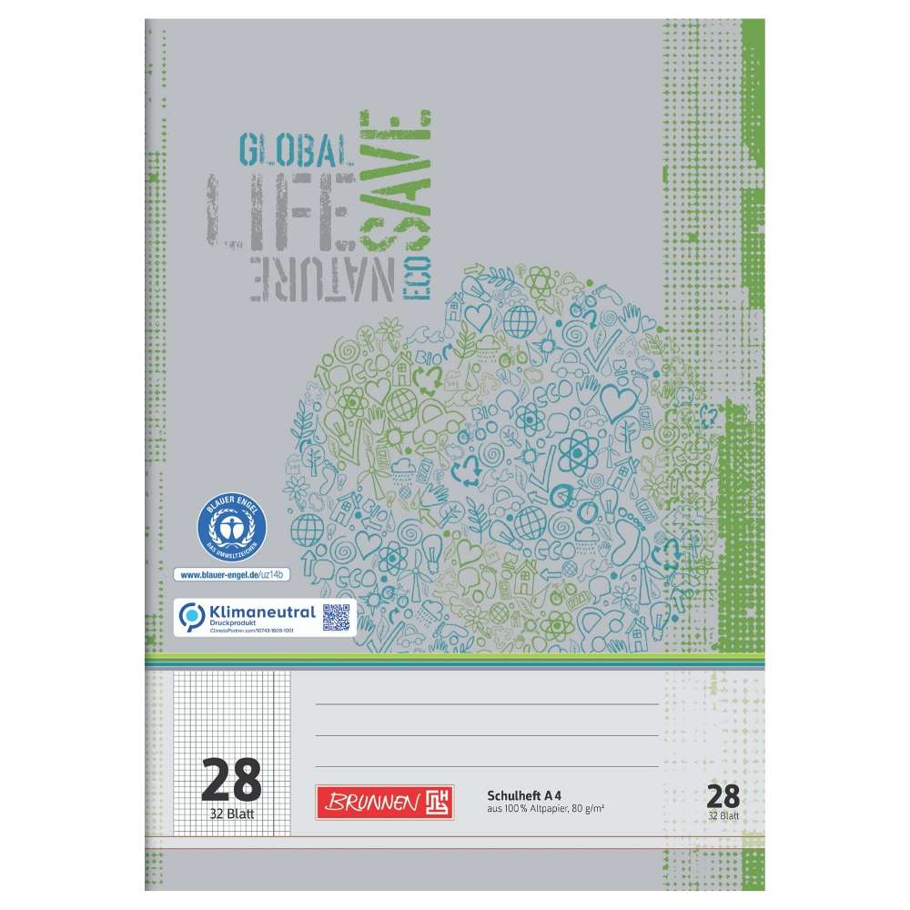 Recycling Doppelheft A4, Lineatur 28, Brunnen