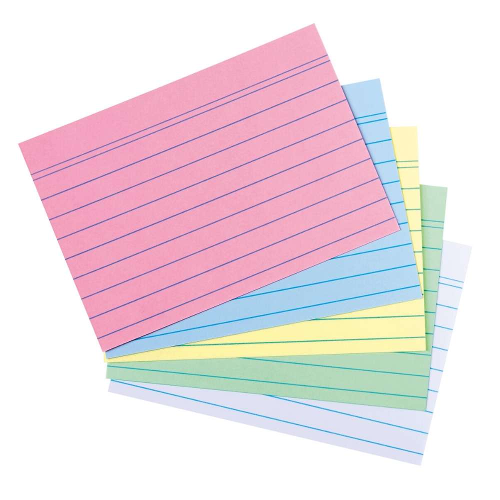 Karteikarten A6, farbig liniert, 100er Packung