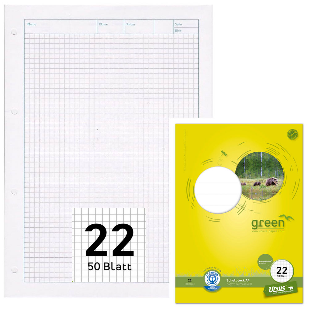 Arbeitsblätterblock Lineatur 22, Blauer Engel