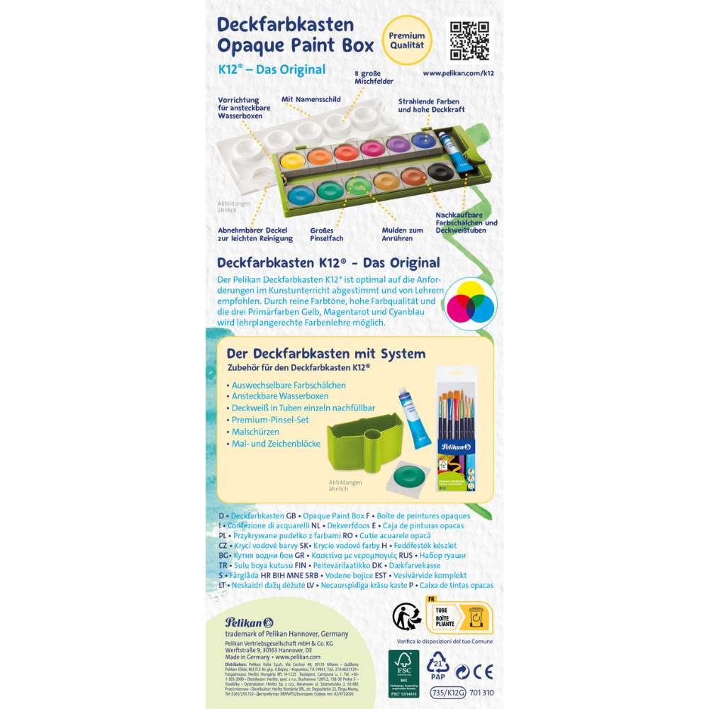 Pelikan Farbkasten K12, grün, 12 Farben + Deckweiß