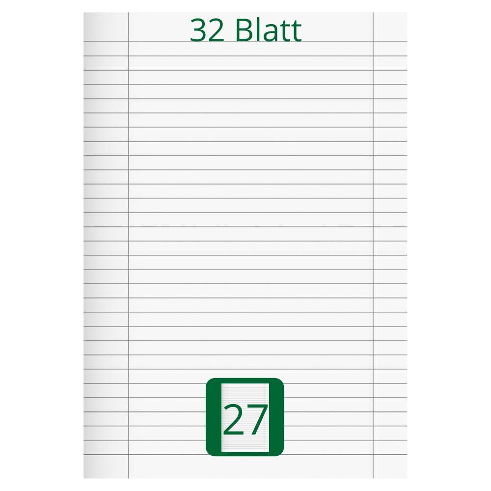 Doppelheft DIN A4, Lineatur 27, 32 Blatt