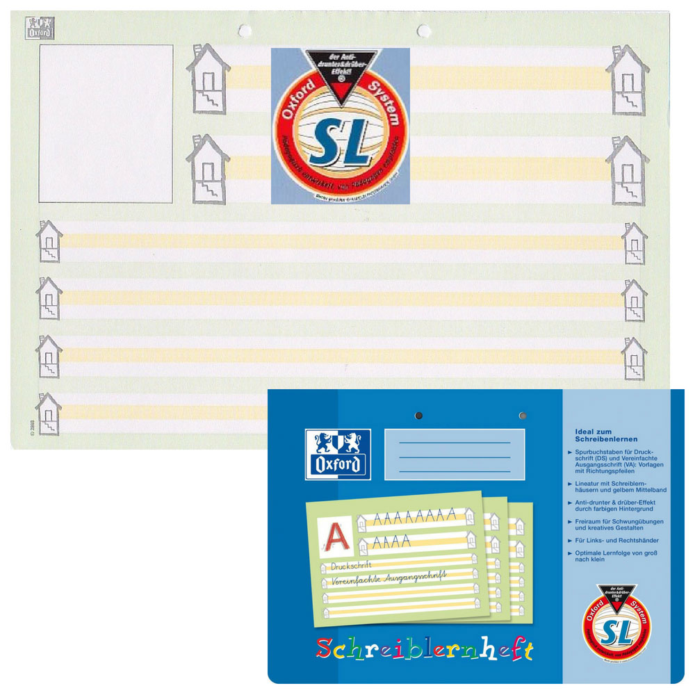 Schreiblernheft SL von Oxford mit gelben Mittelband, A4 quer