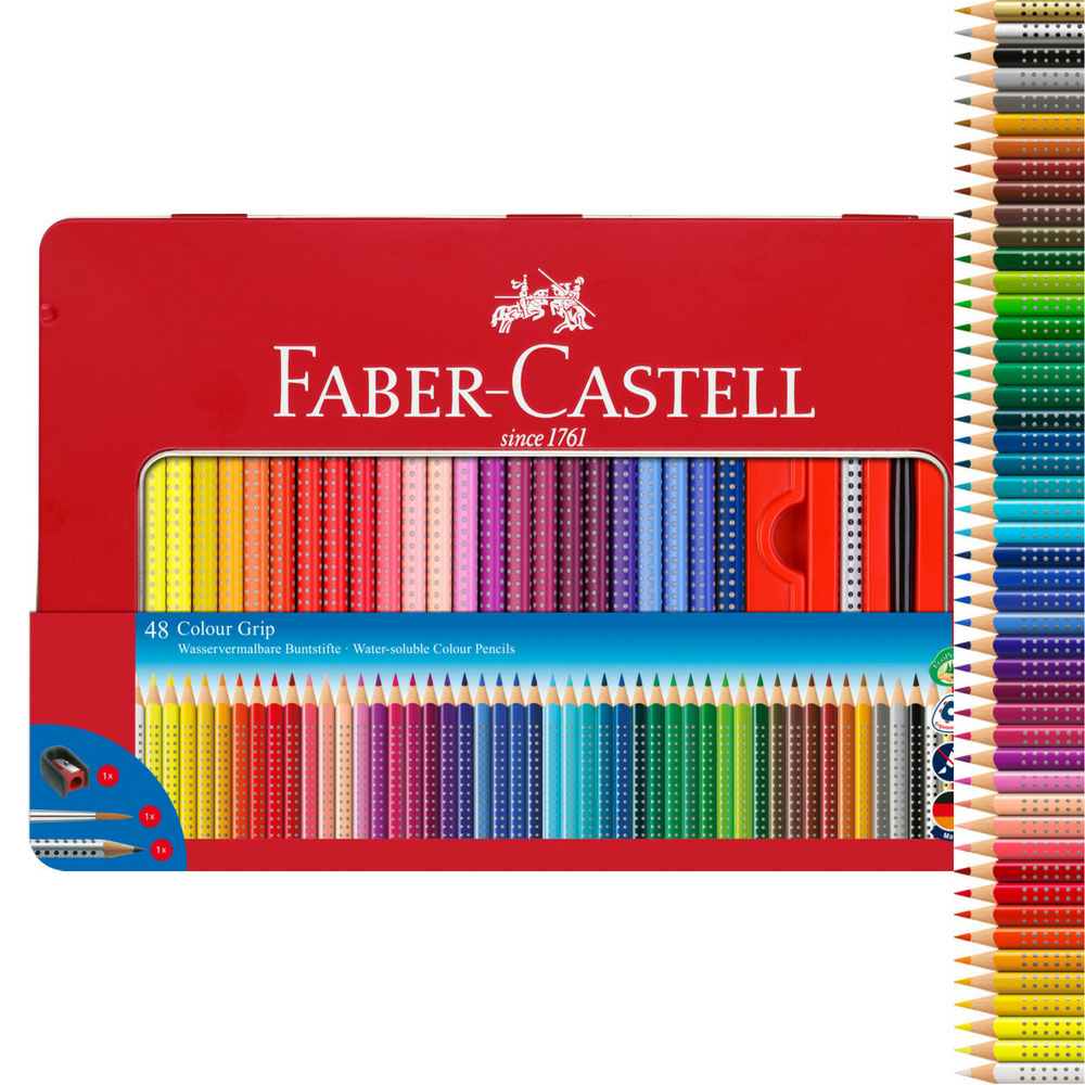 Faber-Castell Colour Grip 48 Farben im Metalletui inkl. Spitzer, Pinsel und Bleistift