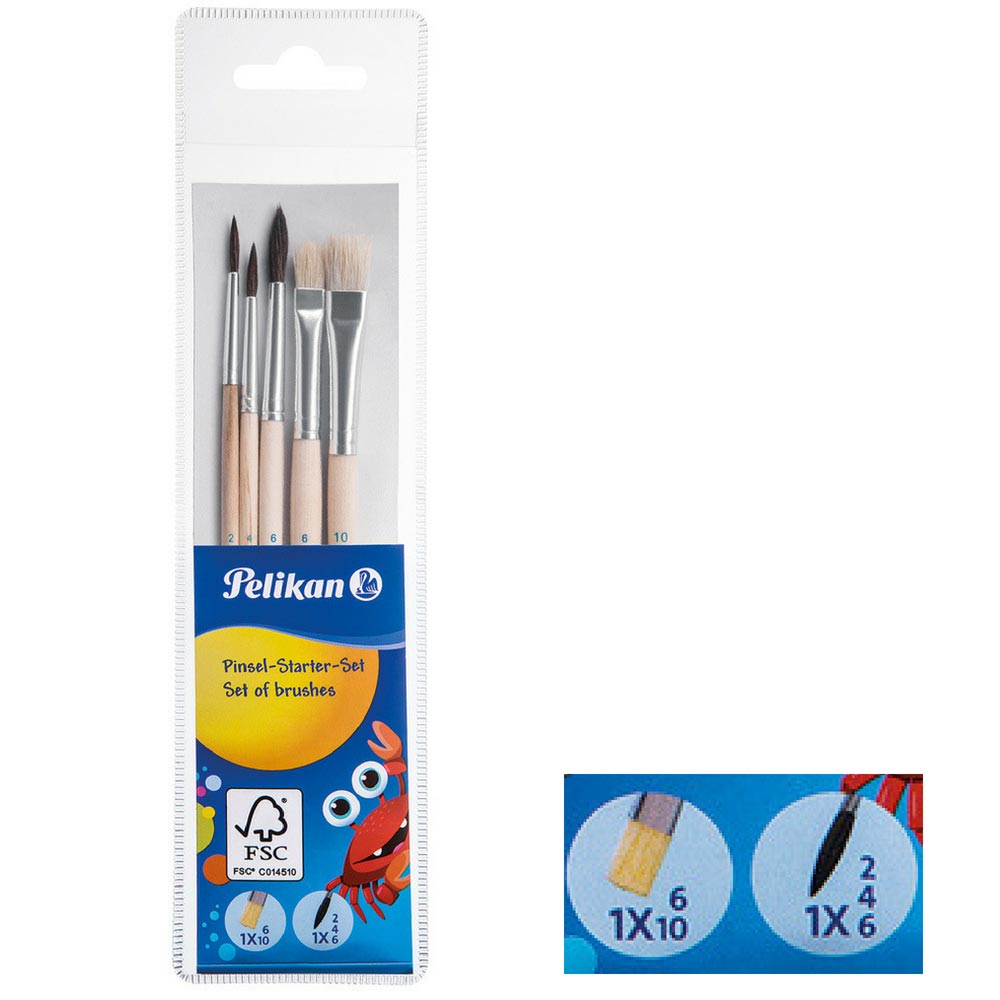 Pinselset Haar- (Stärke 2,4,6) und Borstenpinsel (Stärke 6,10), Pelikan