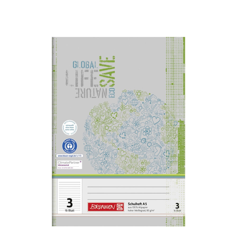 Recyclinghefte A5, Lineatur 3, Brunnen