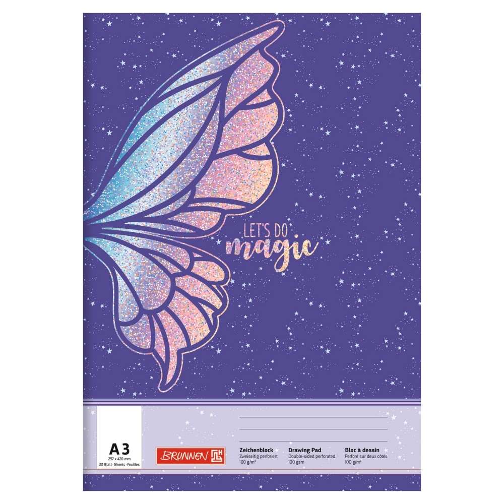 Brunnen Zeichenblock A3, 20 Blatt, Magic Butterfly