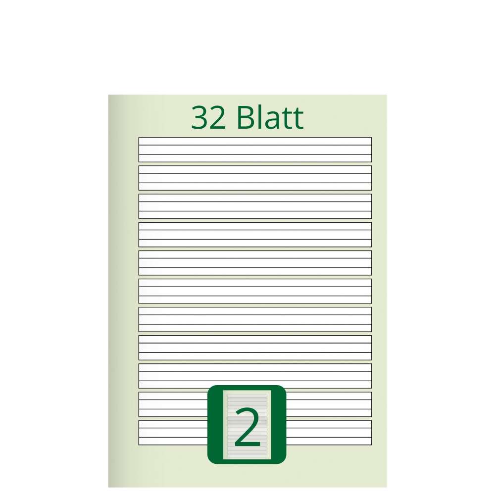 Doppelheft DIN A5, Lineatur 2, 32 Blatt