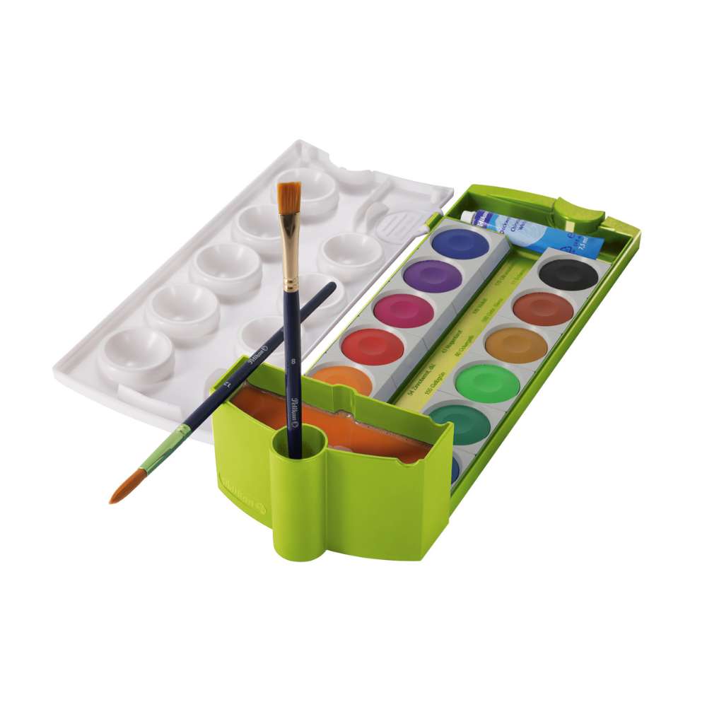 Pelikan Farbkasten K12, grün, 12 Farben + Deckweiß
