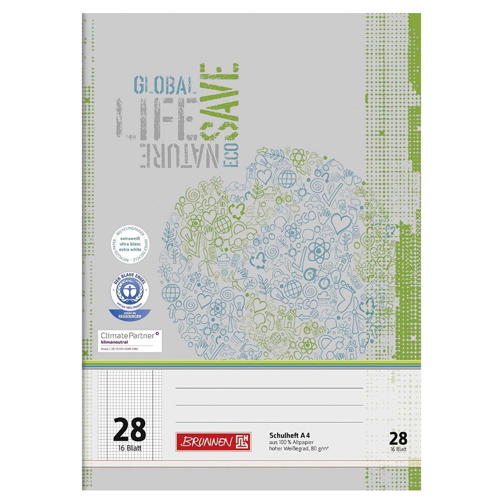 Schulhefte Blauer Engel: Lineatur 28, A4, Brunnen
