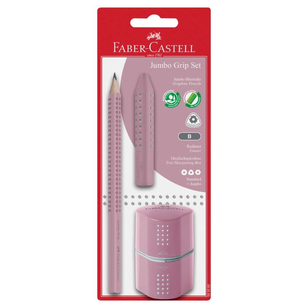 Jumbo Grip Set Faber-Castell, rose shadows: Dicker Bleistift, Radierer, Spitzdose