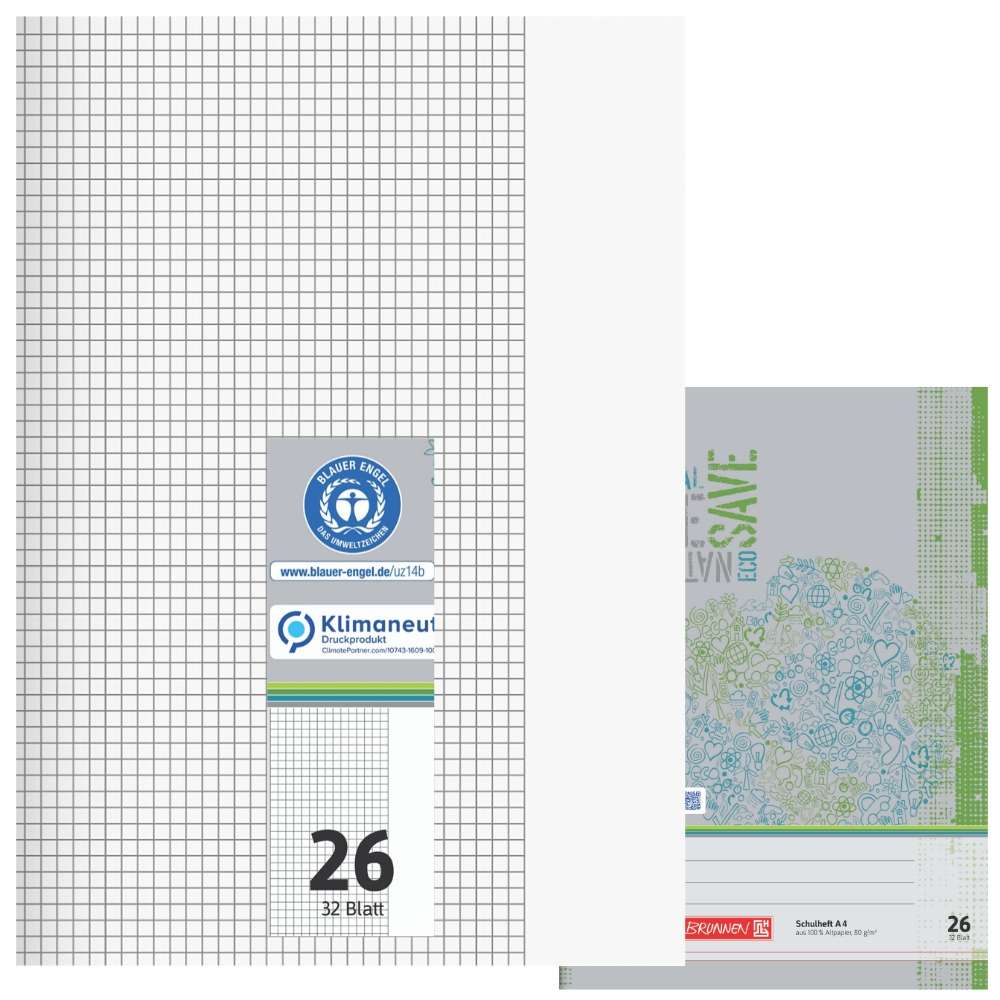 Recycling Doppelheft A4, Lineatur 26, Brunnen