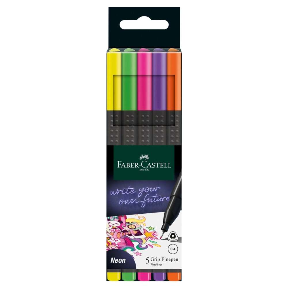 Faber-Castell Fineliner, Finepen Grip neon, 5er Pack