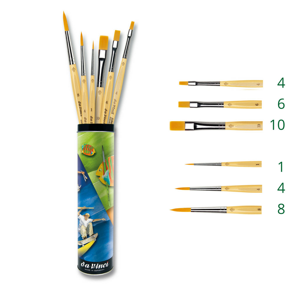 Pinseldose da Vinci, 3x rund, 3x flach