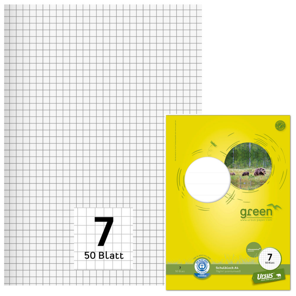 Schulblock Blauer Engel, Lineatur 7, DIN A4, gelocht