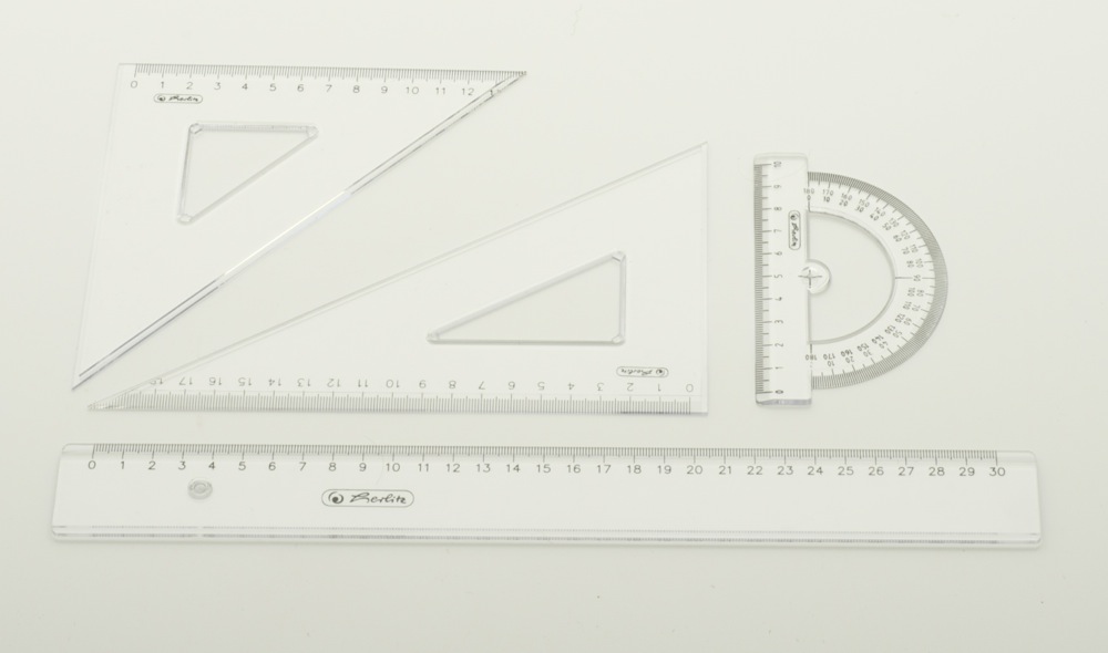Lineal-Set, 4-teilig, Herlitz: Lineal 30 cm, Winkelmesser, 2 Dreiecke