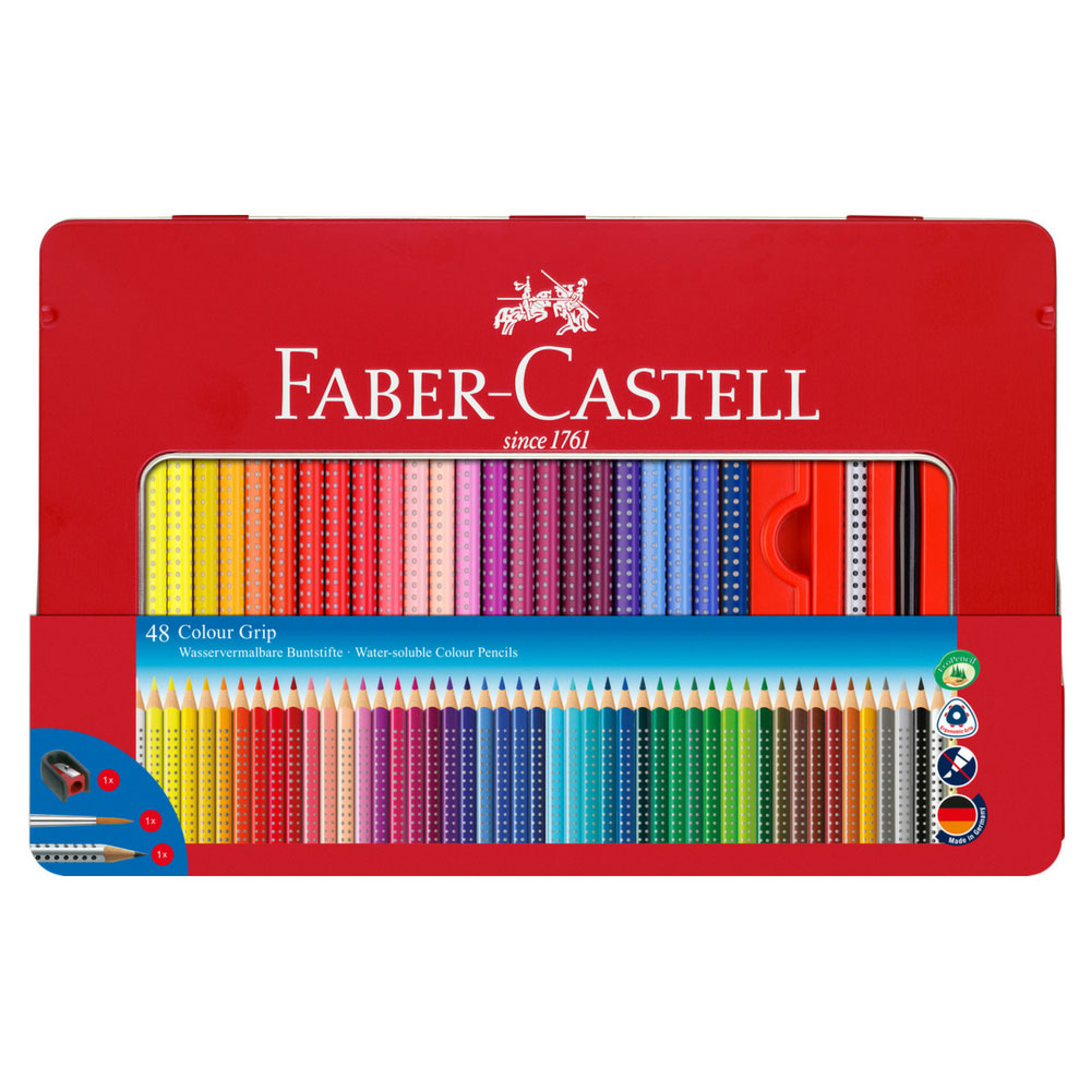 Faber-Castell Colour Grip 48 Farben im Metalletui inkl. Spitzer, Pinsel und Bleistift