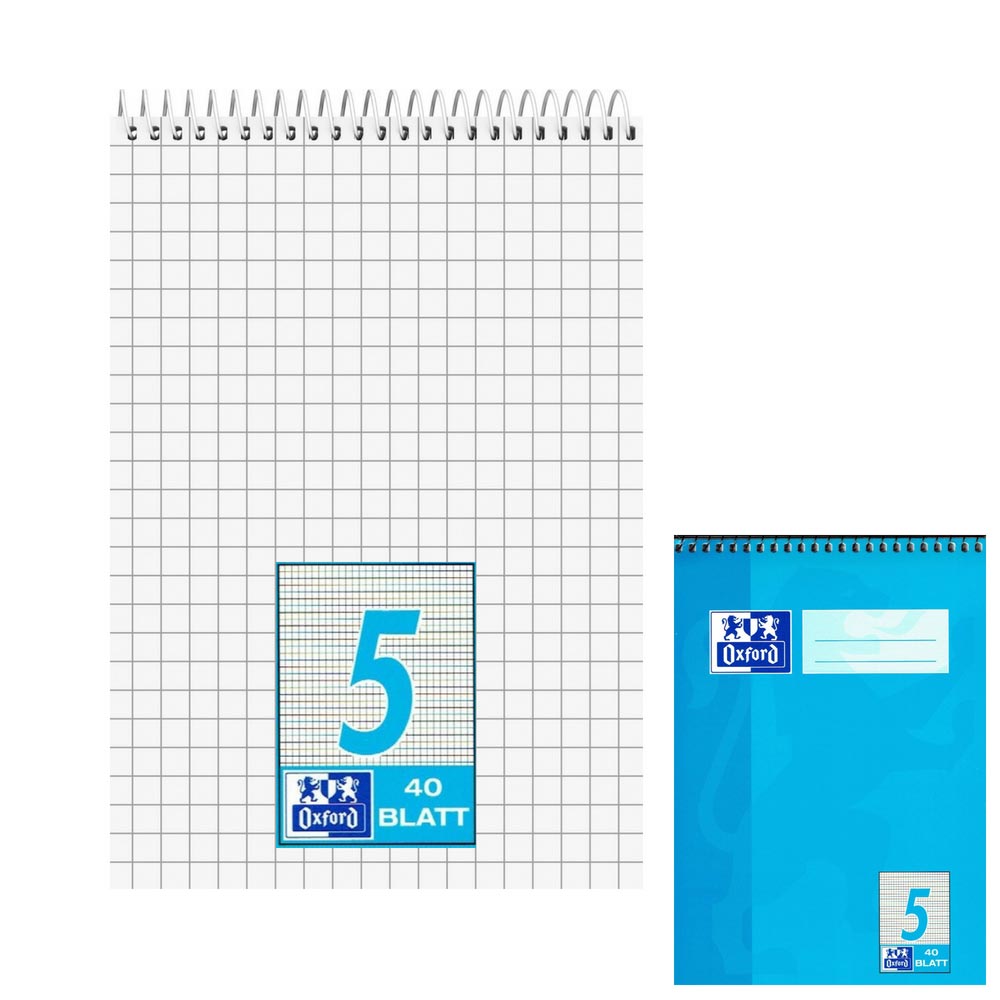 Matheblock A5 kariert, 2.-4. Klasse (Kopfspirale, Lineatur 5, Oxford)
