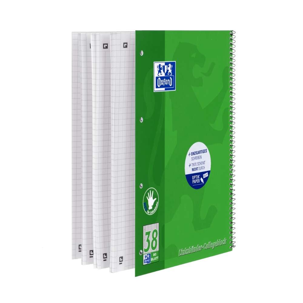 Collegeblock Linkshänder, kariert Doppelrand, Oxford, Lineatur 38 = 28