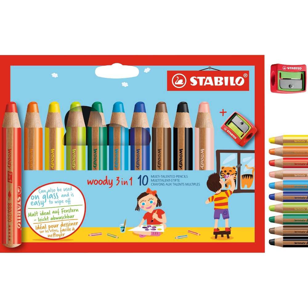 Stabilo woody 3 in 1, 10 Farben mit Spitzer