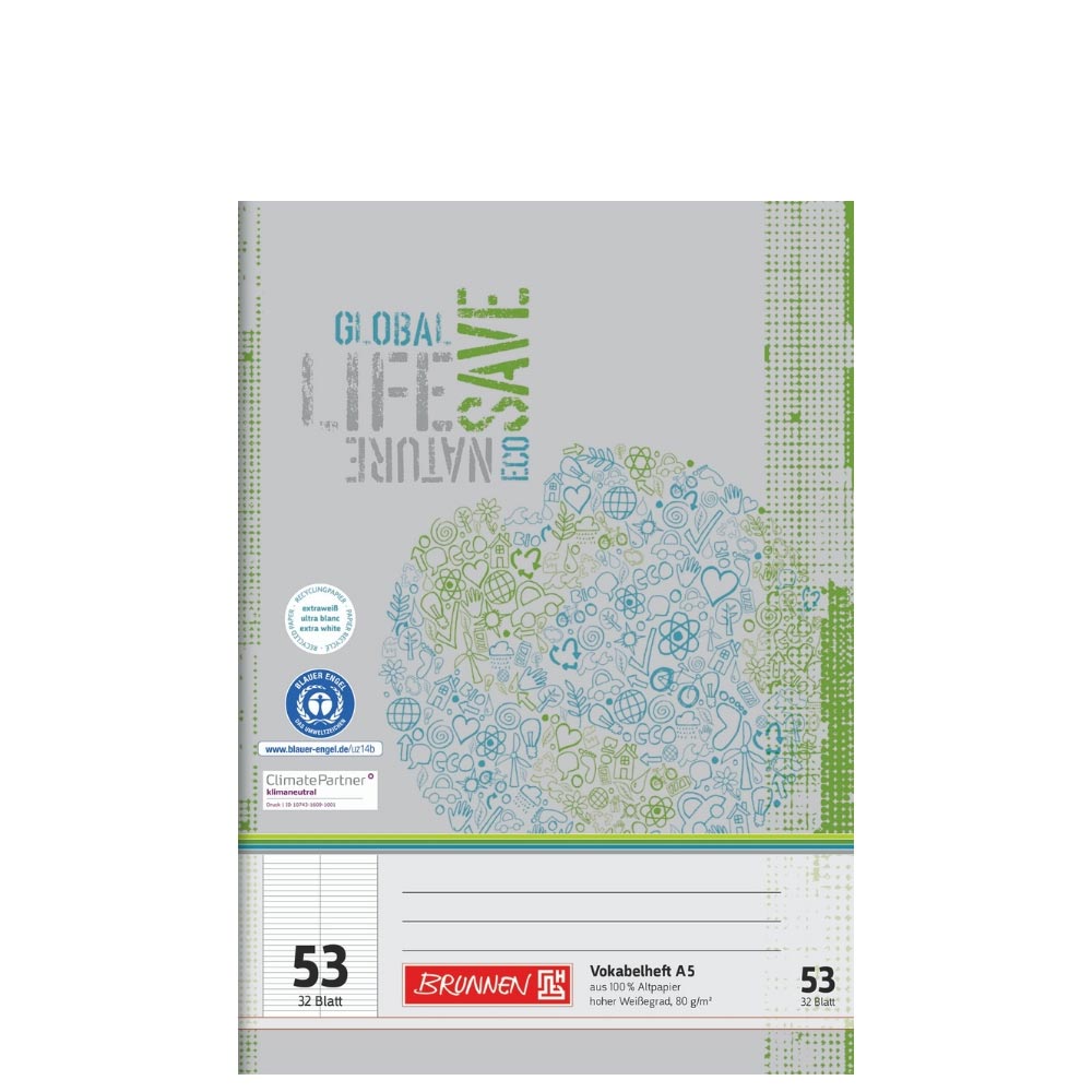 Vokabelheft Recyclinghefte Blauer Engel A5, Lineatur 53
