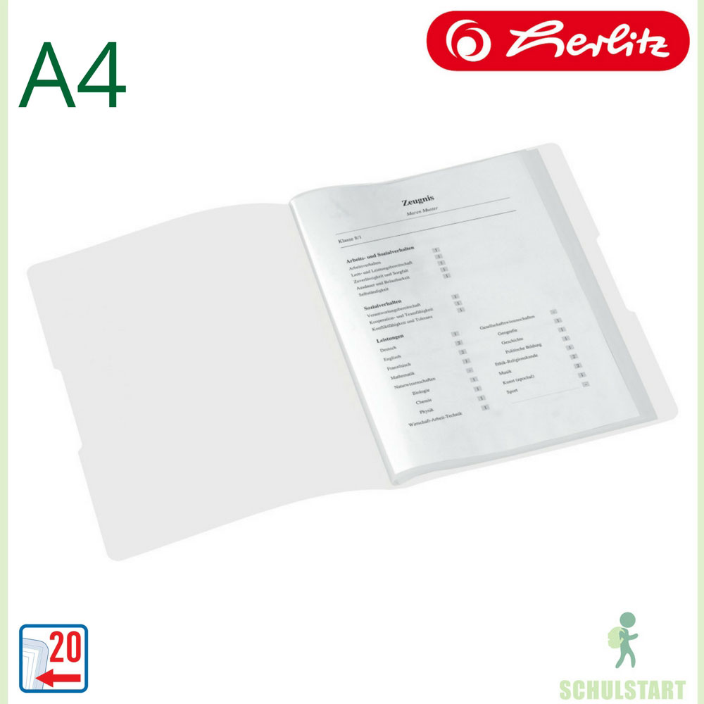 Herlitz Zeugnismappe, weiß/rosa, 20 Hüllen