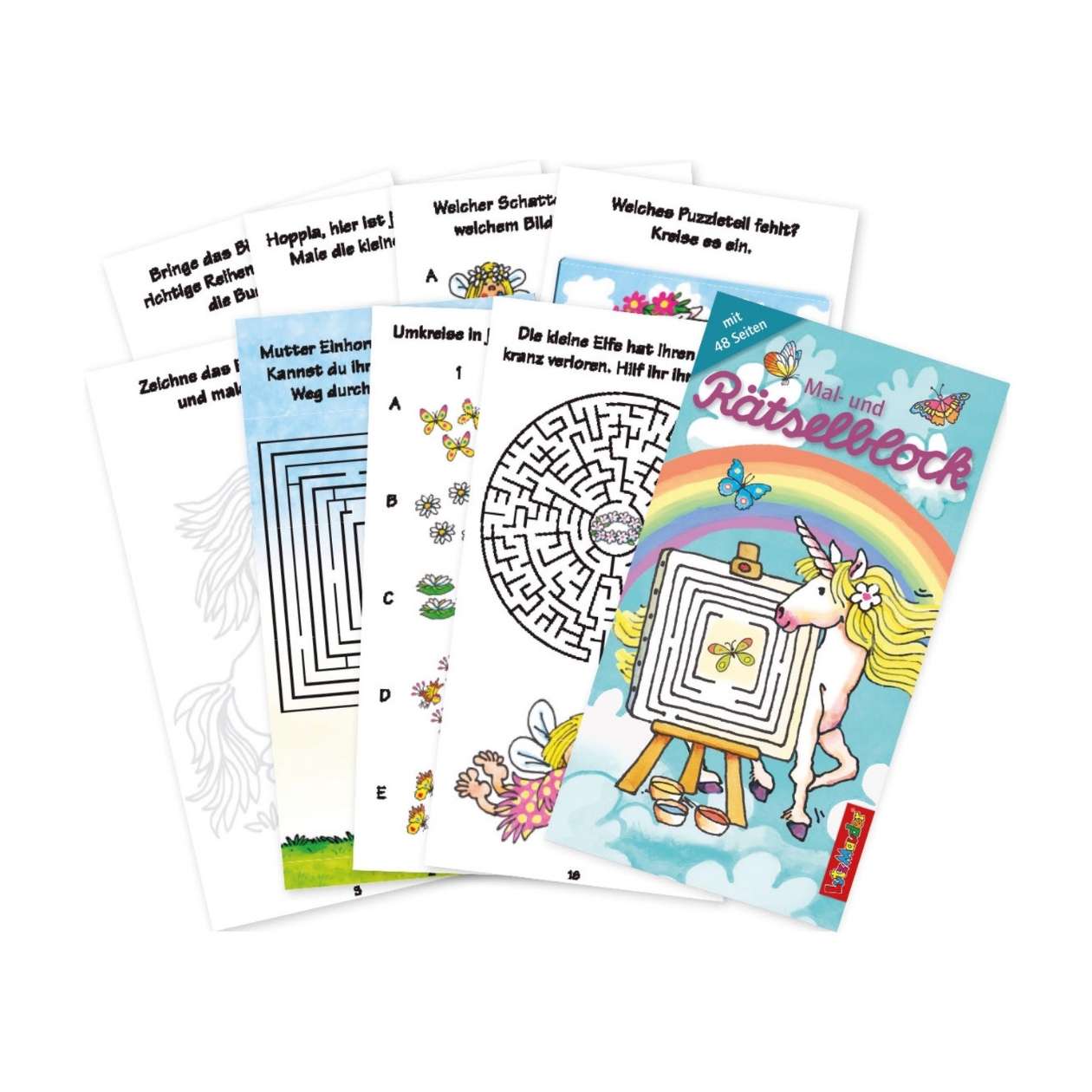Mal- und Rätselblock Einhorn