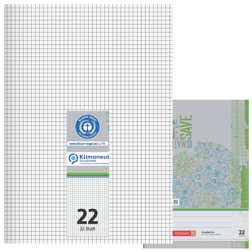 Recycling Doppelheft A4, Lineatur 22, Brunnen