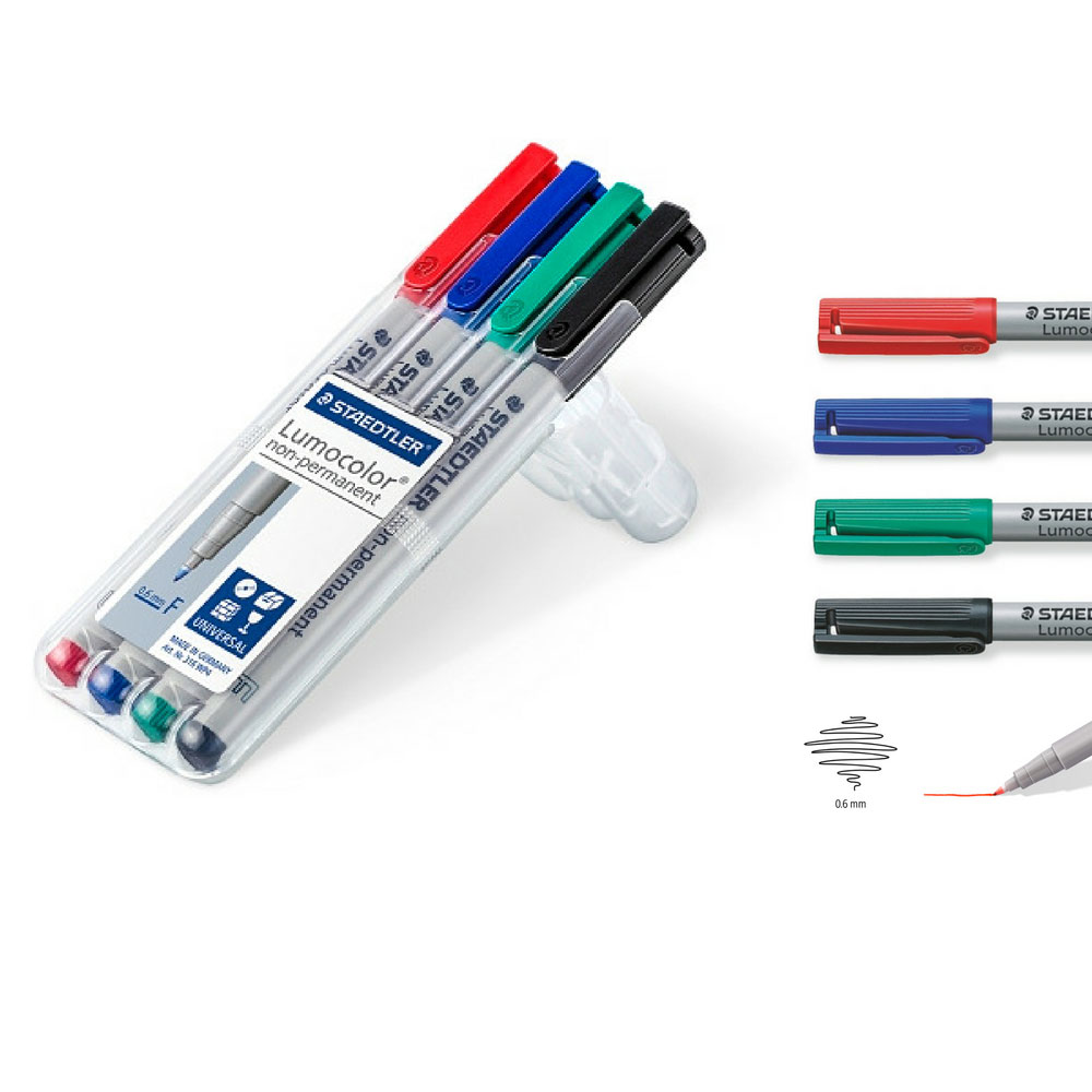 4 Staedtler Lumocolor Folienstifte wasserlöslich, fein, Aufstellbox