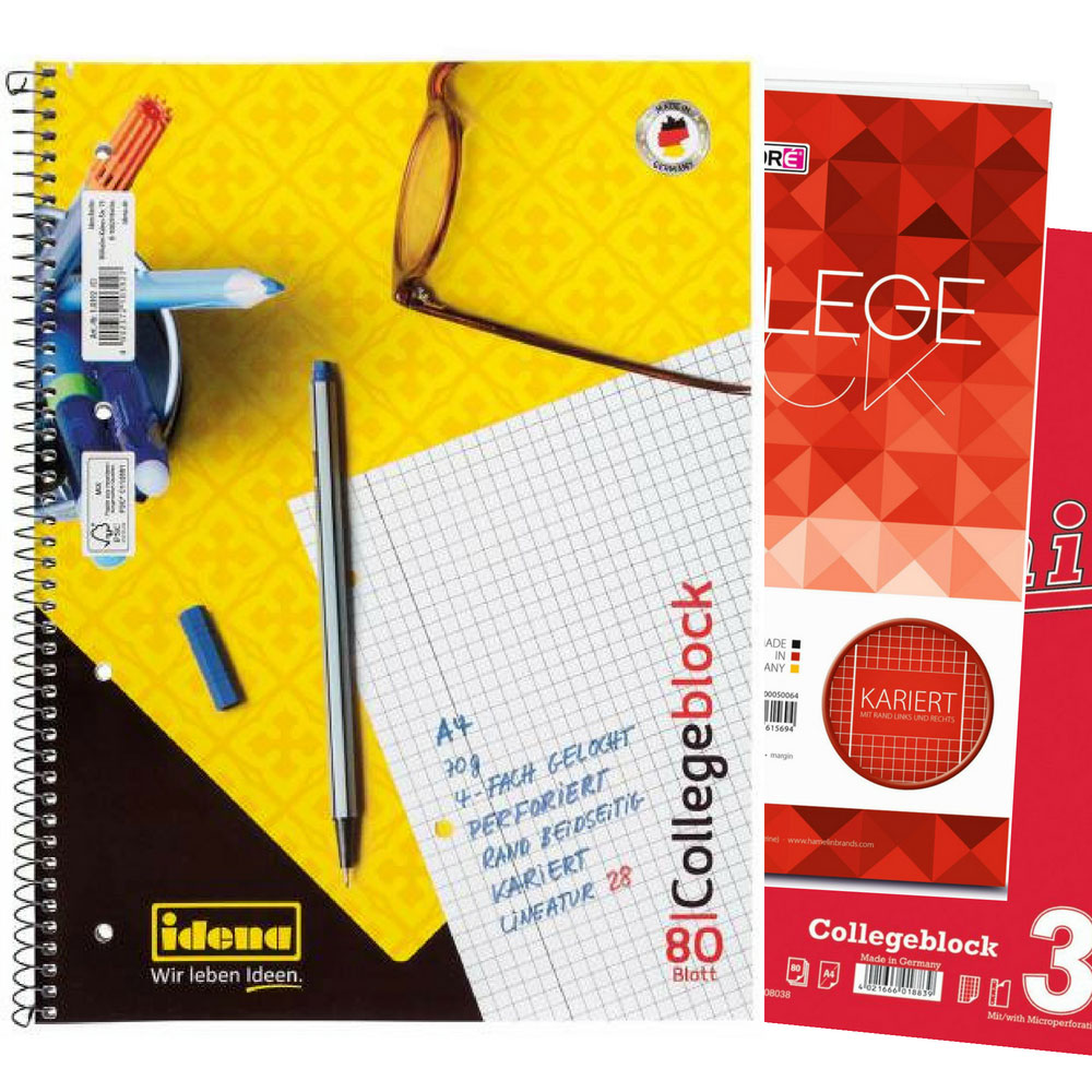 Collegeblock kariert, Lineatur 28, 80 Blatt