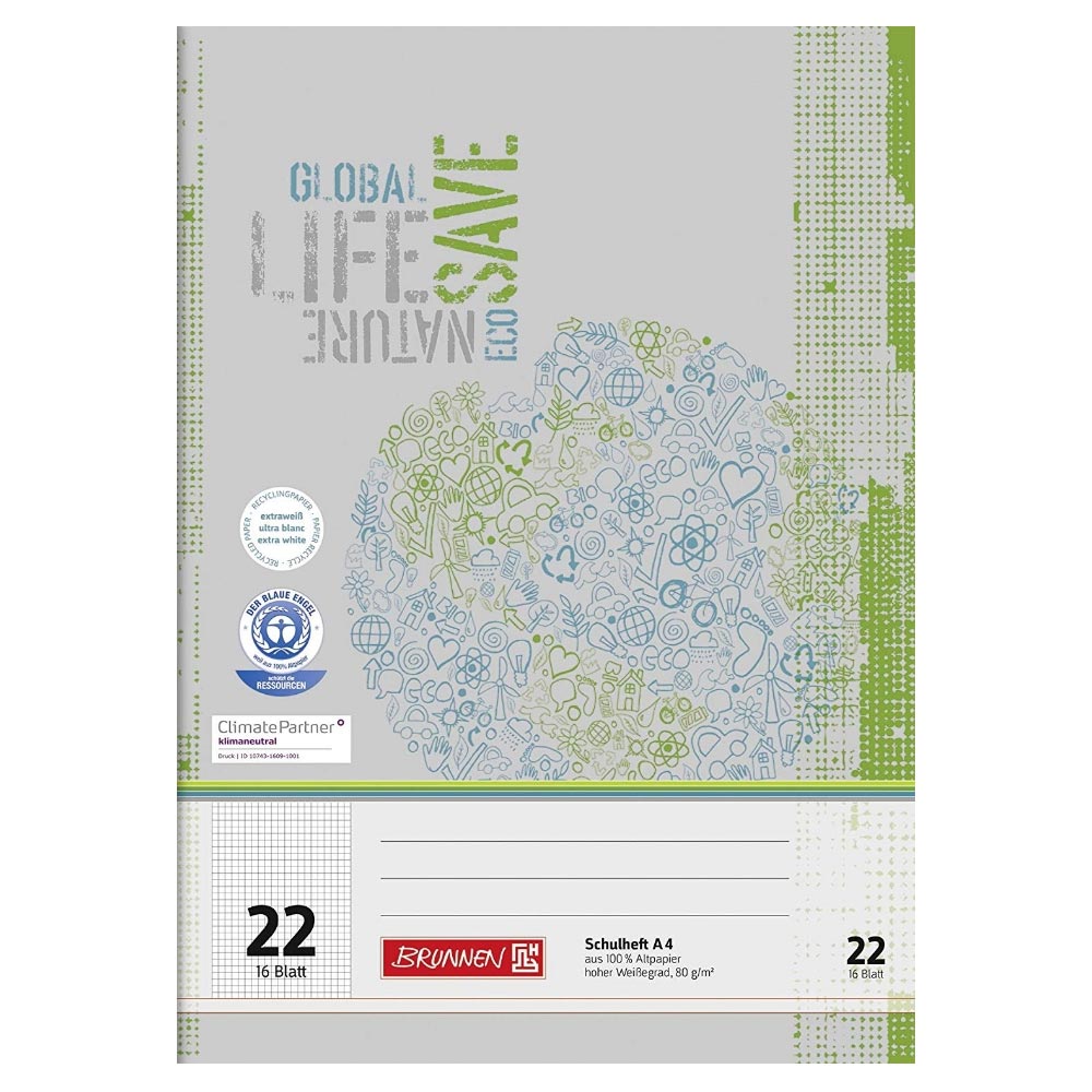 Schulhefte Blauer Engel: Lineatur 22, A4, Brunnen