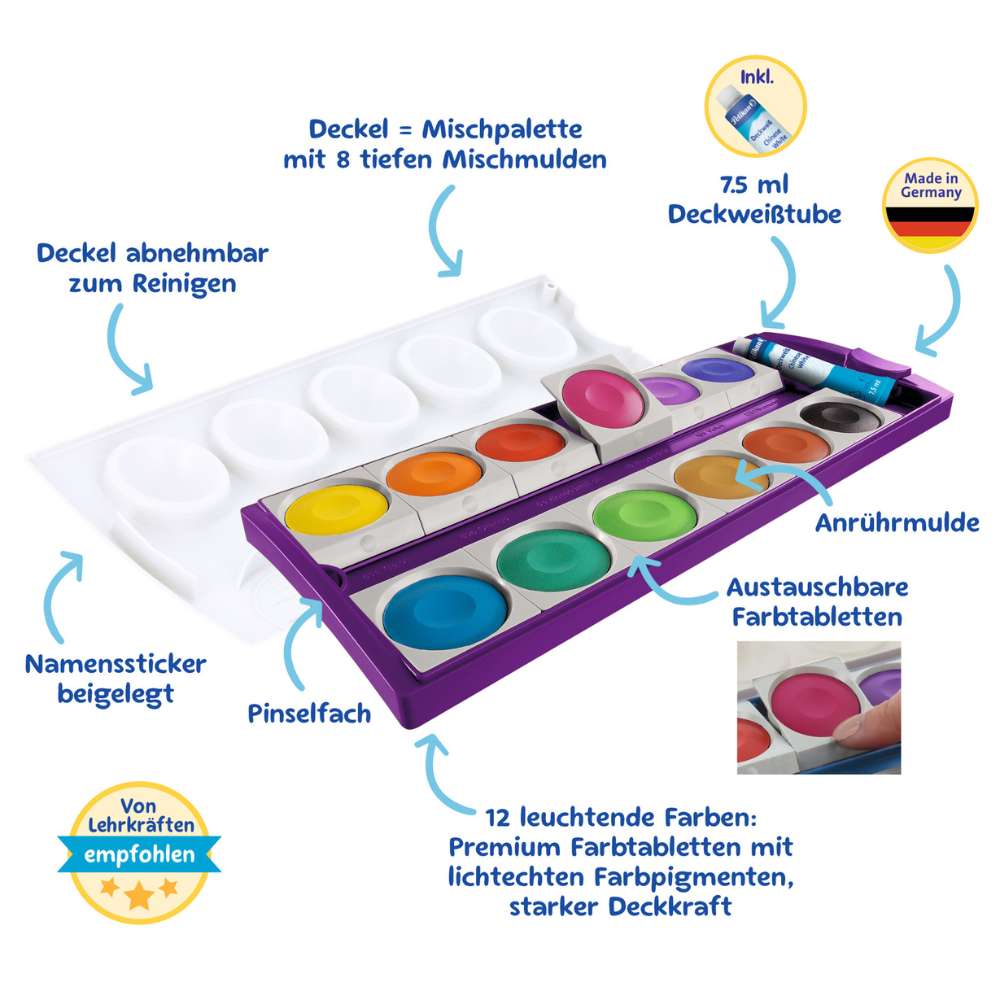 Pelikan Farbkasten K12, violett, 12 Farben + Deckweiß
