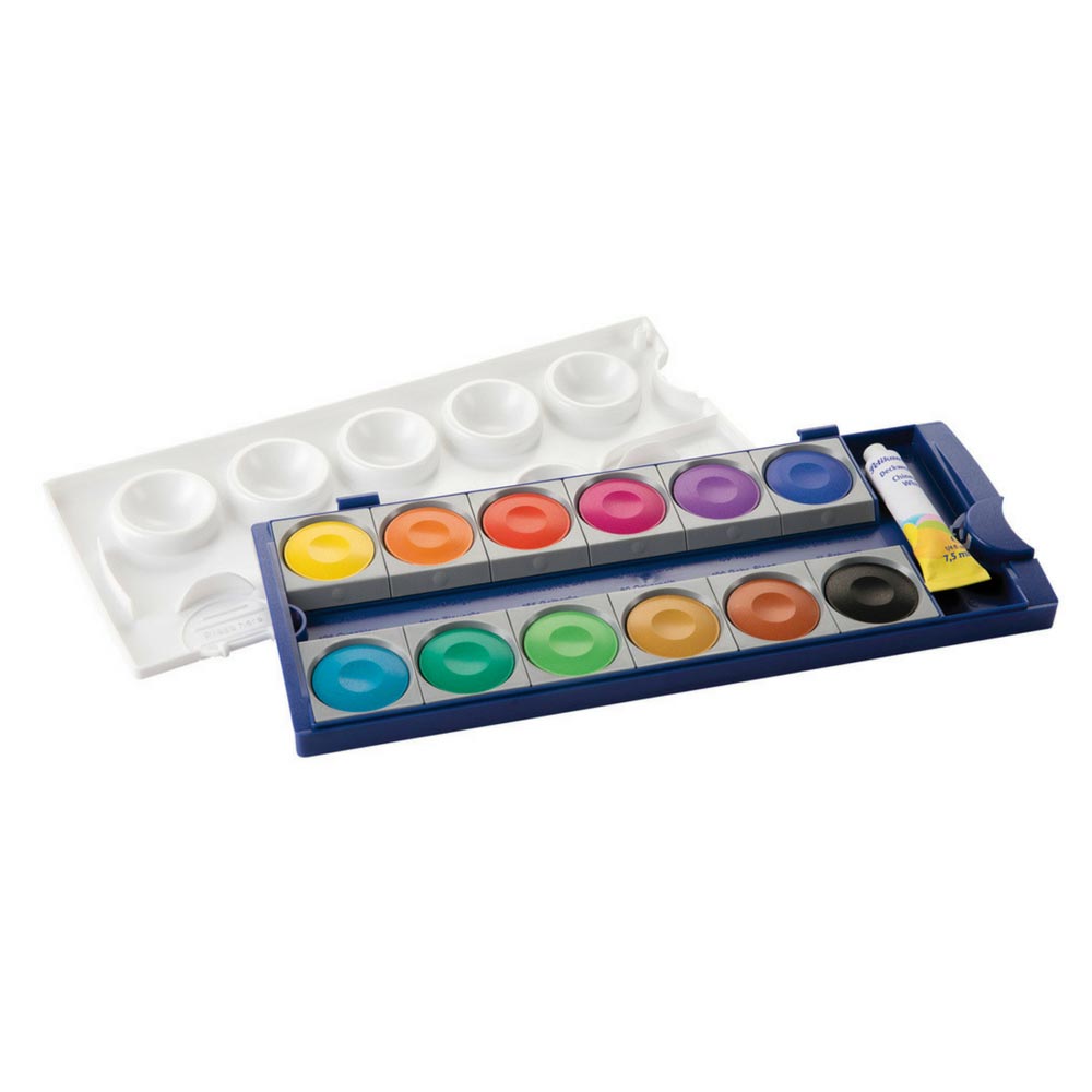 Pelikan griffix Set XL, links: Farbkasten, griffix Pinsel+Scheren, und mehr