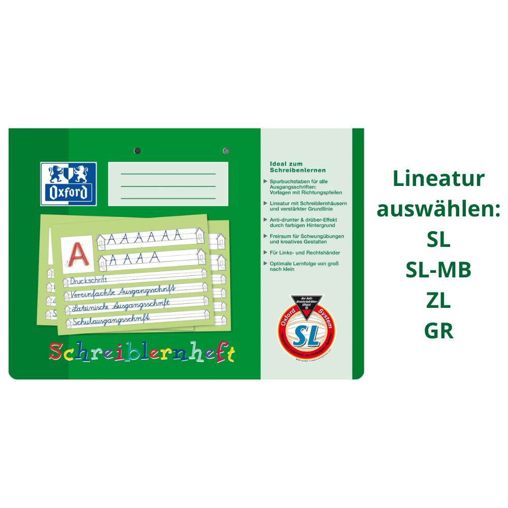 1. Klasse Lernhefte Oxford A4, verschiedene Lineaturen