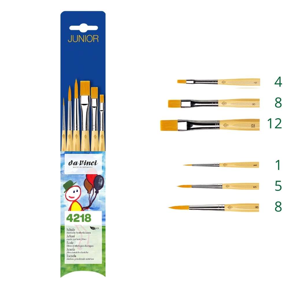 Pinselset Schule da Vinci Junior, 3 Rund- und 3 Flachpinsel