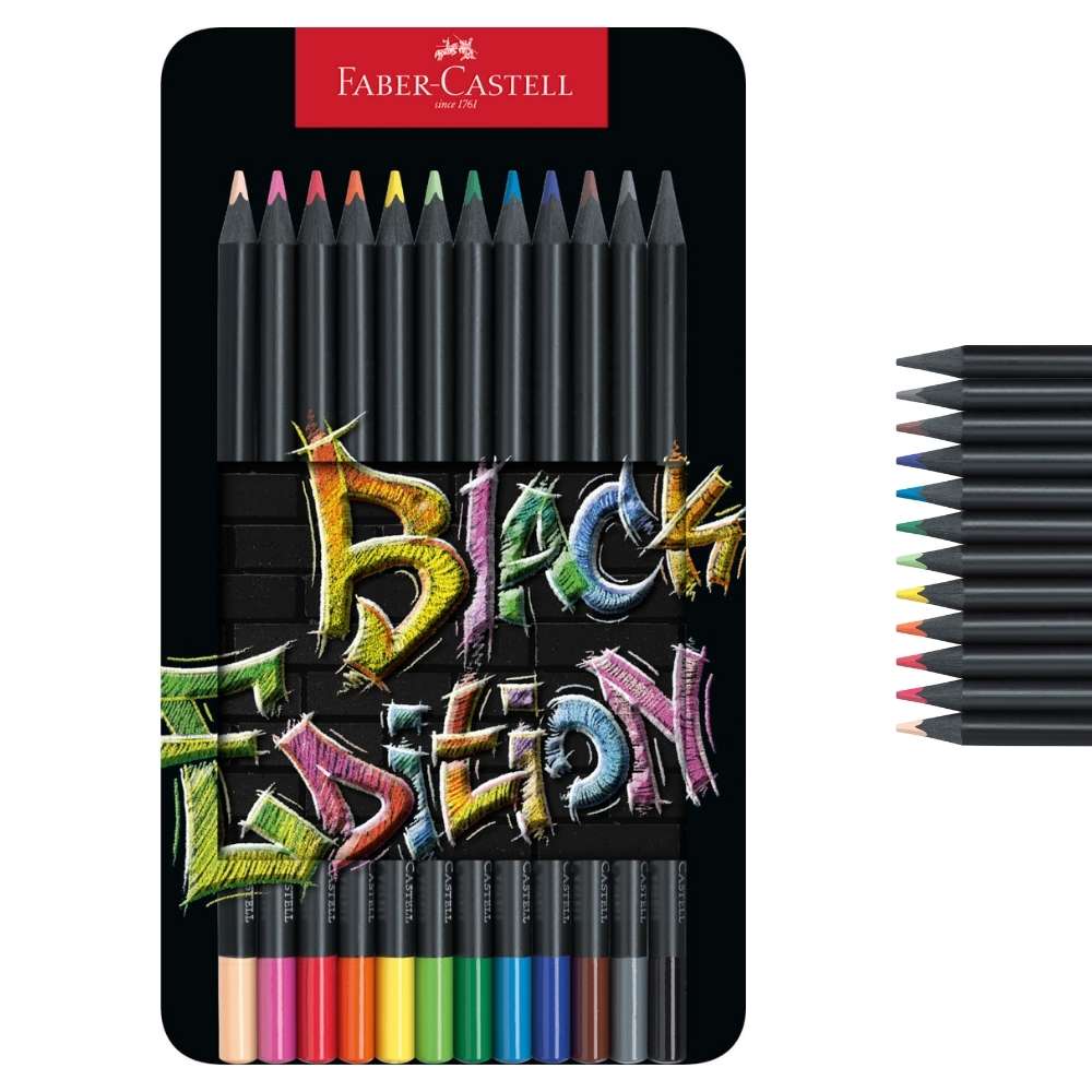 Faber-Castell Black Edition Metalletui, 12 Buntstifte