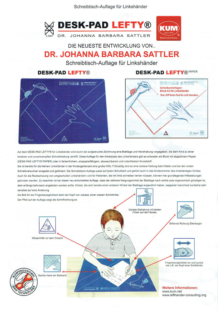 Schreibunterlage Linkshänder, Dr. Barbara Sattler