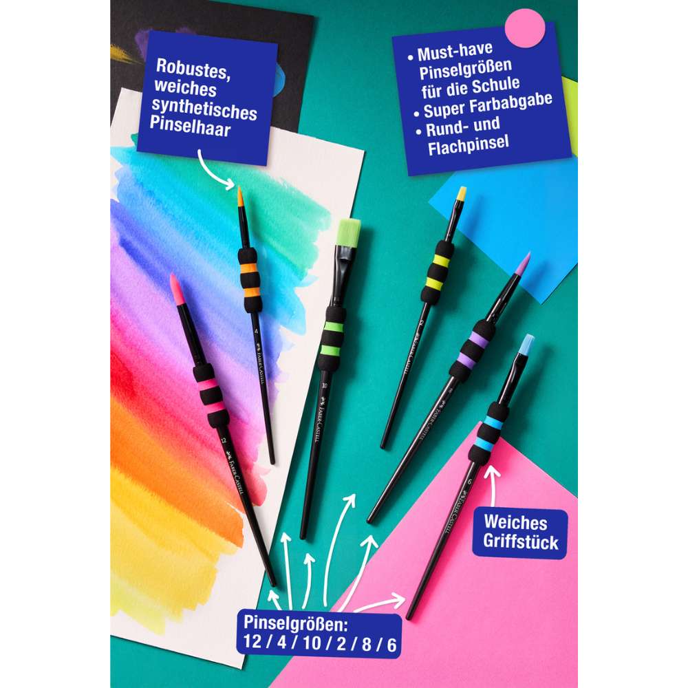 Ergonomische Pinsel mit Soft Touch, 6er-Set, Faber-Castell
